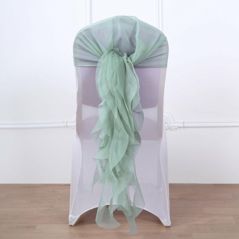 Eucalyptus Sage Chiffon Curly Chair Sash  |   Organza & Chiffon Chair Sashes Eucalyptus Sage