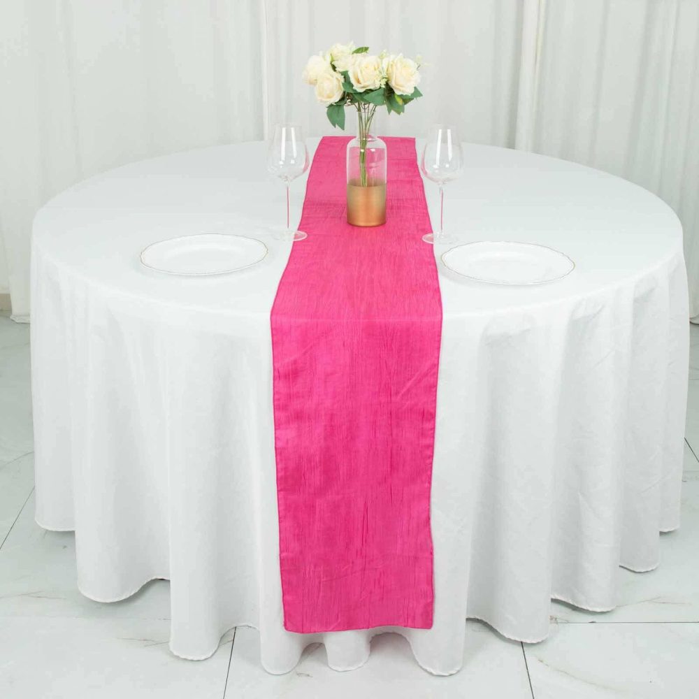 Fuchsia Accordion Crinkle Taffeta Linen Table Runner 12″x108″  |   Satin & Taffeta Satin & Taffeta Fuchsia