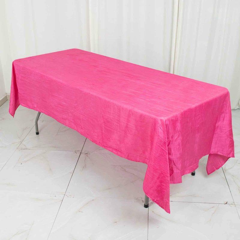 Fuchsia Accordion Crinkle Taffeta Seamless Rectangle Tablecloth 60″x102″  |   Pintuck, Crinkle & Leaf Pintuck, Crinkle & Leaf Fuchsia