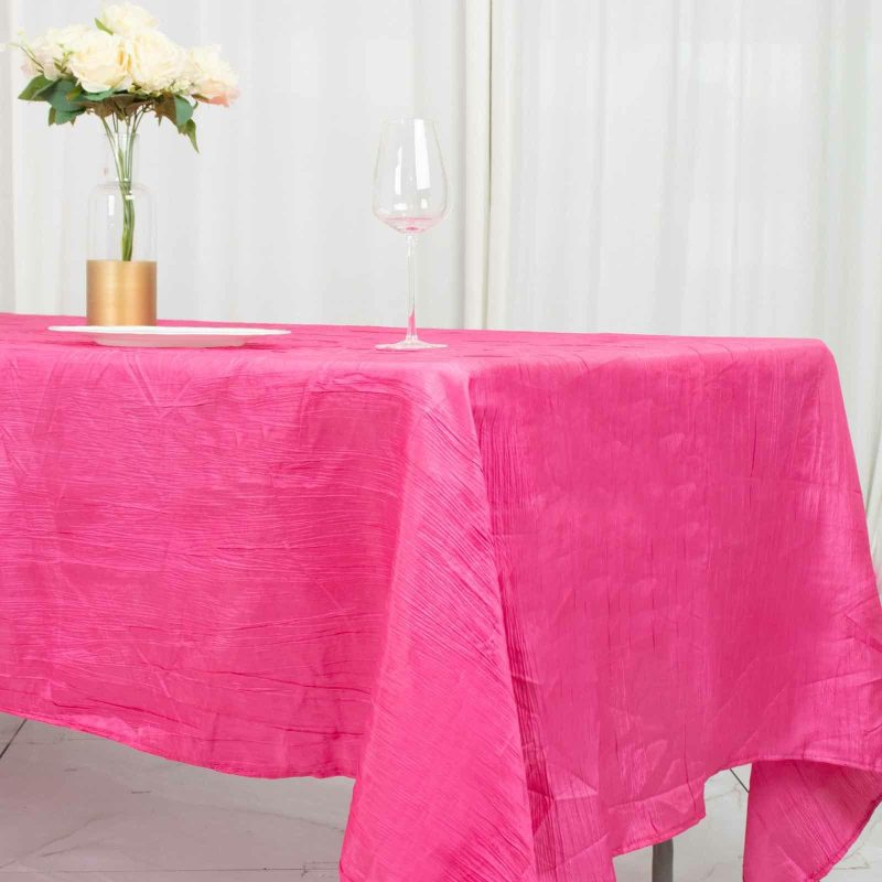 Fuchsia Accordion Crinkle Taffeta Seamless Rectangle Tablecloth 60″x102″  |   Pintuck, Crinkle & Leaf Pintuck, Crinkle & Leaf Fuchsia