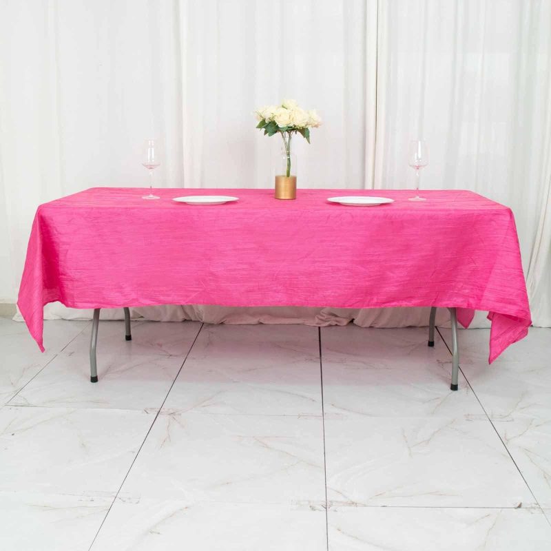 Fuchsia Accordion Crinkle Taffeta Seamless Rectangle Tablecloth 60″x102″  |   Pintuck, Crinkle & Leaf Pintuck, Crinkle & Leaf Fuchsia