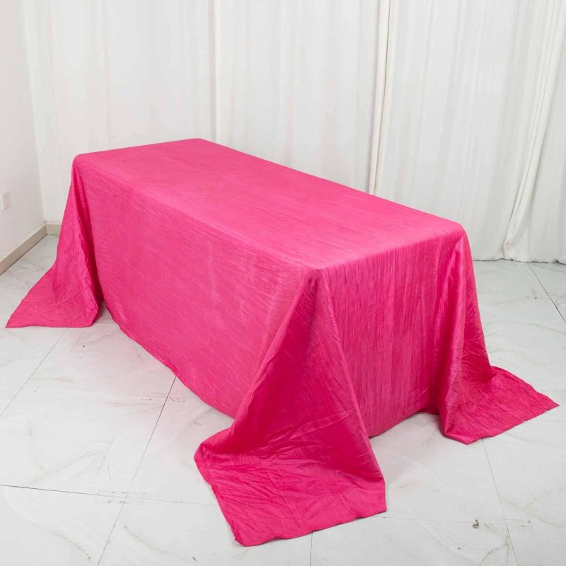 Fuchsia Accordion Crinkle Taffeta Seamless Rectangular Tablecloth 90″x132″ for 6 Foot Table With Floor-Length Drop  |   Pintuck, Crinkle & Leaf Pintuck, Crinkle & Leaf Fuchsia