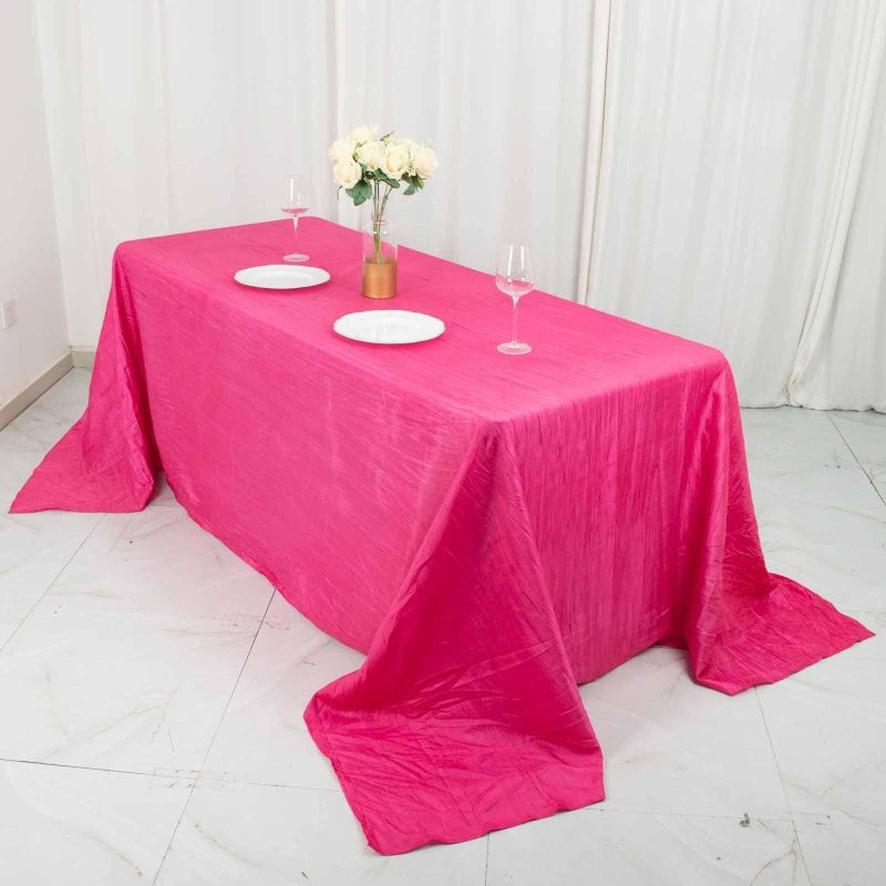 Fuchsia Accordion Crinkle Taffeta Seamless Rectangular Tablecloth 90″x132″ for 6 Foot Table With Floor-Length Drop  |   Pintuck, Crinkle & Leaf Pintuck, Crinkle & Leaf Fuchsia