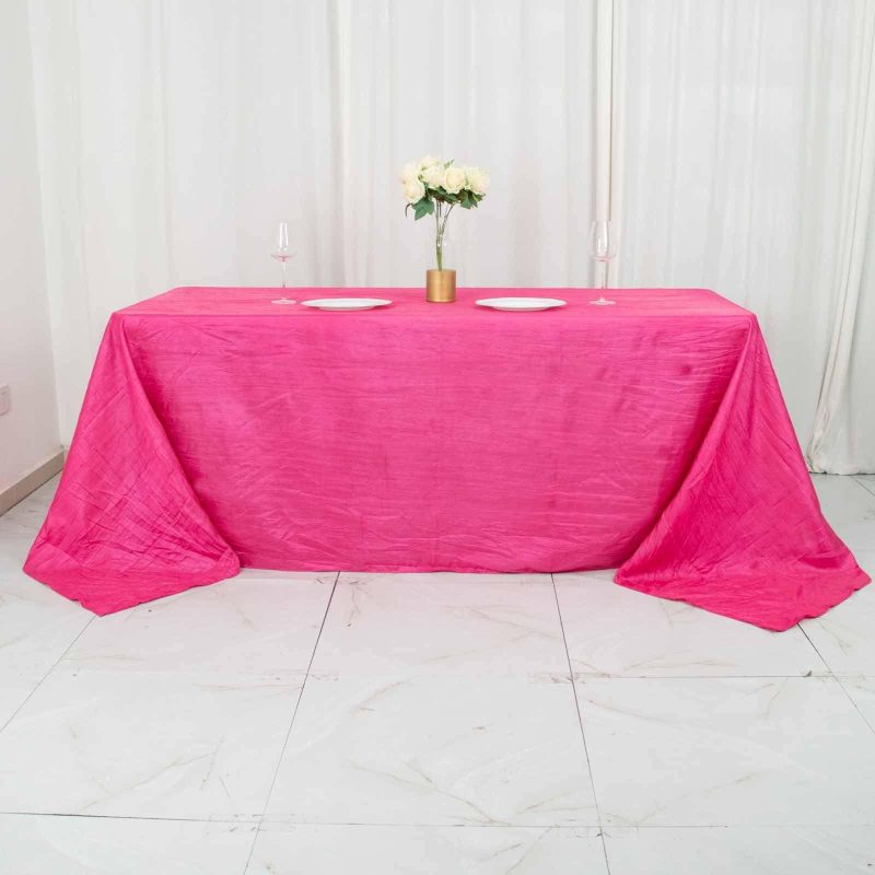 Fuchsia Accordion Crinkle Taffeta Seamless Rectangular Tablecloth 90″x132″ for 6 Foot Table With Floor-Length Drop  |   Pintuck, Crinkle & Leaf Pintuck, Crinkle & Leaf Fuchsia