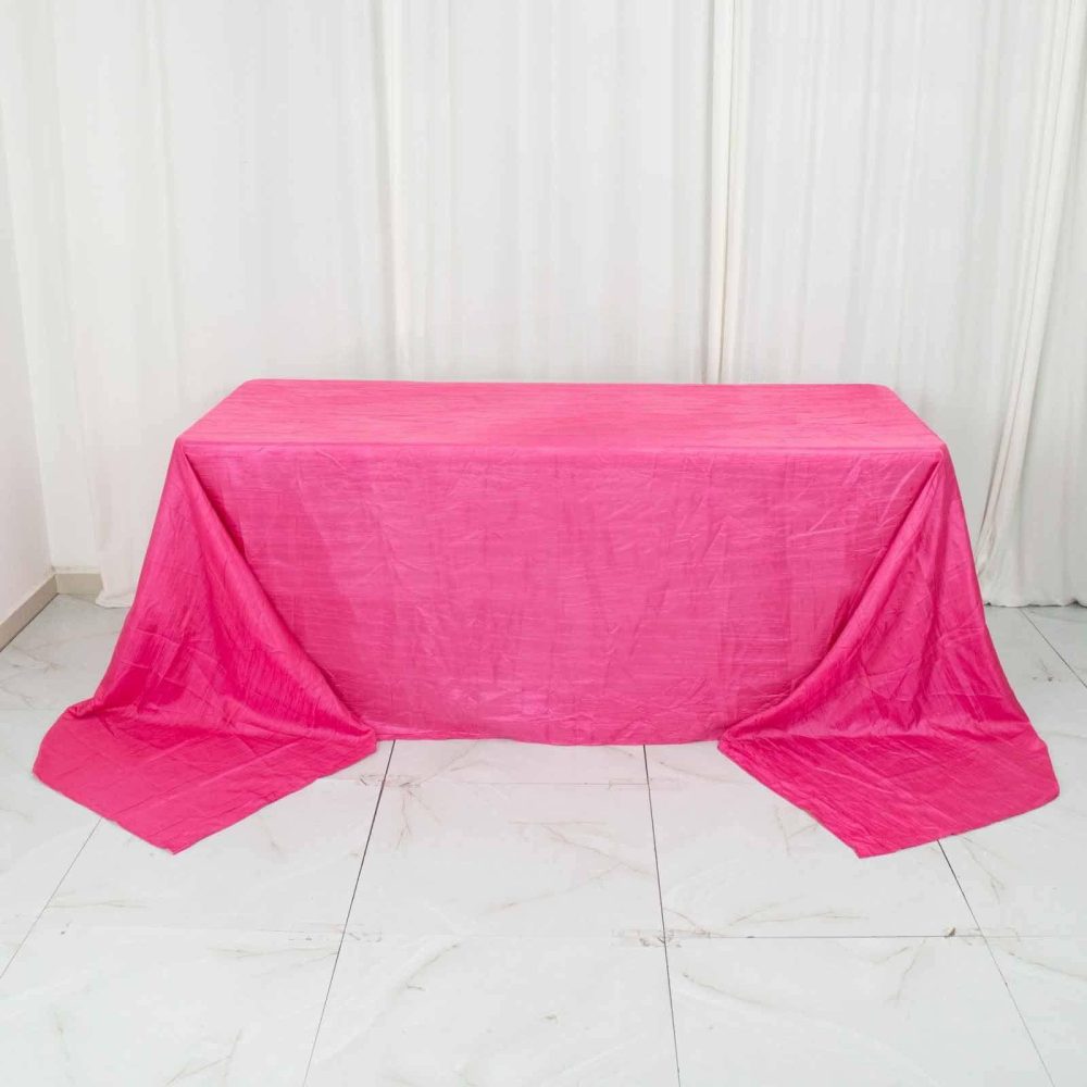 Fuchsia Accordion Crinkle Taffeta Seamless Rectangular Tablecloth 90″x156″ for 8 Foot Table With Floor-Length Drop  |   Pintuck, Crinkle & Leaf Pintuck, Crinkle & Leaf Fuchsia