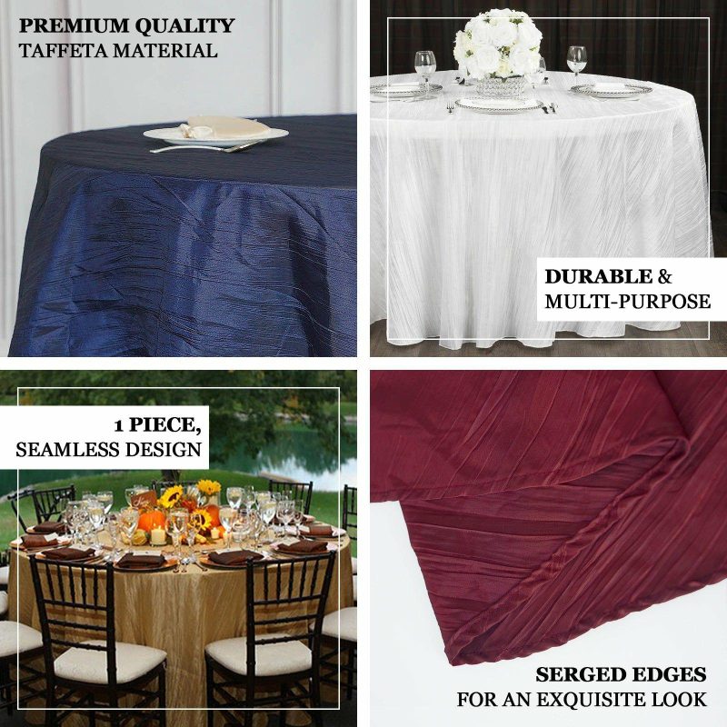 Fuchsia Accordion Crinkle Taffeta Seamless Round Tablecloth 132″ for 6 Foot Table With Floor-Length Drop  |   Pintuck, Crinkle & Leaf Pintuck, Crinkle & Leaf Fuchsia