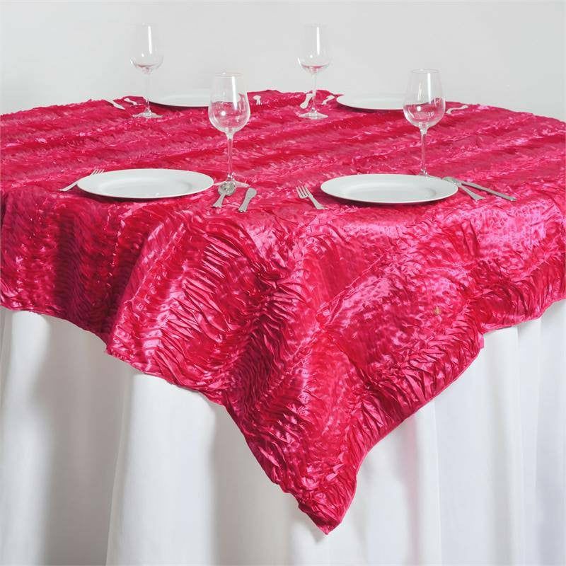 Fuchsia Crushed Satin 3D Wavy Square Table Overlay 72″  |   Satin & Taffeta Satin & Taffeta Fuchsia