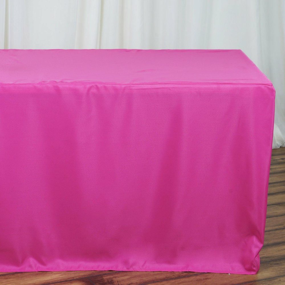 Fuchsia Fitted Polyester Rectangle Tablecloth 8ft Table Cover For 96″x30″ Tables  |   Spandex & Fitted Spandex & Fitted Fuchsia