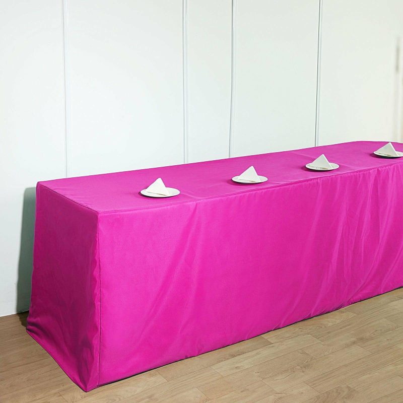 Fuchsia Fitted Polyester Rectangle Tablecloth 8ft Table Cover For 96″x30″ Tables  |   Spandex & Fitted Spandex & Fitted Fuchsia