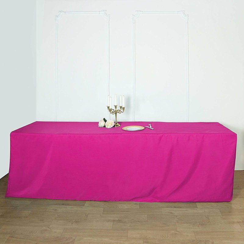 Fuchsia Fitted Polyester Rectangle Tablecloth 8ft Table Cover For 96″x30″ Tables  |   Spandex & Fitted Spandex & Fitted Fuchsia