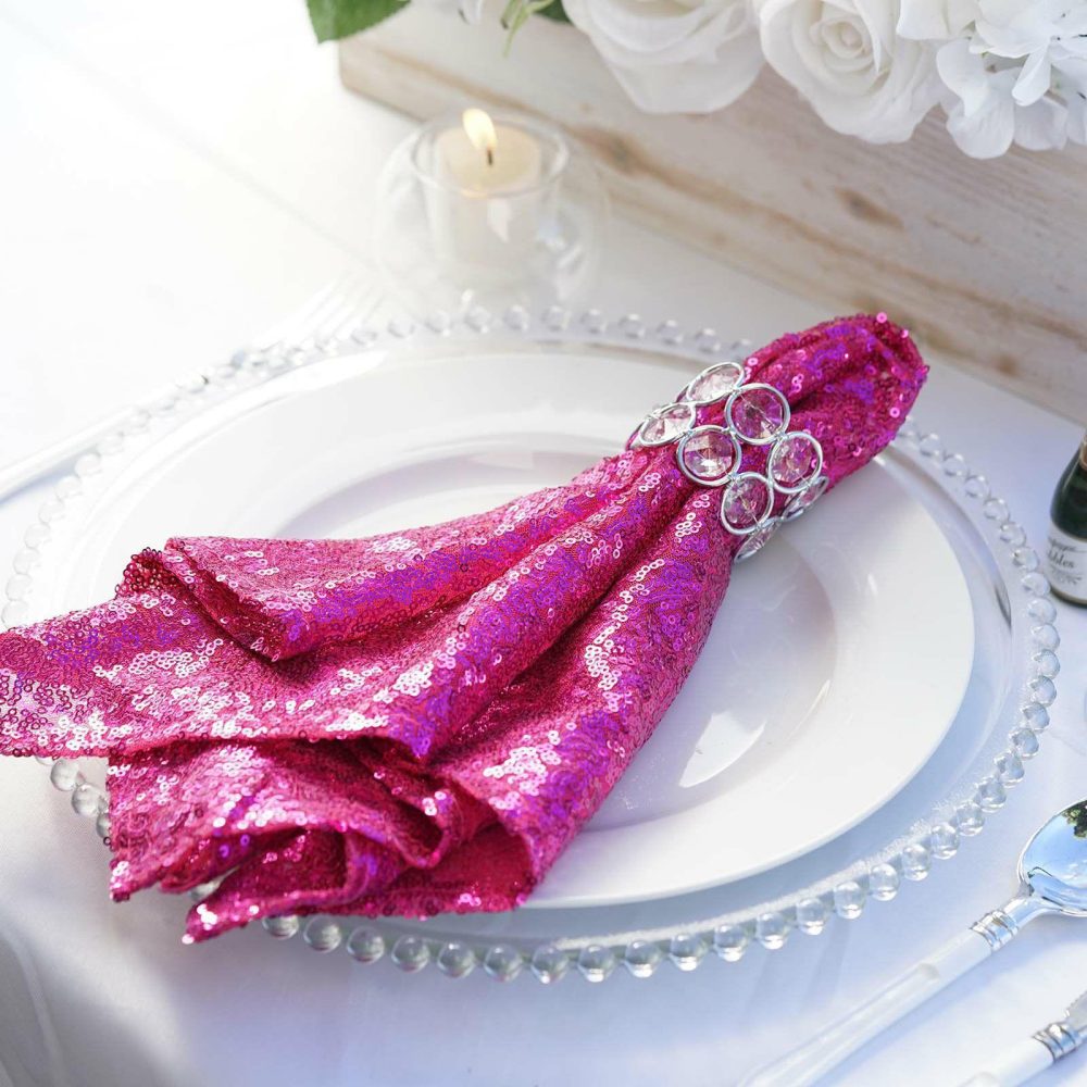 Fuchsia Premium Sequin Cloth Dinner Napkin Reusable Linen 20″x20″  |   Shimmer & Sequin Cloth Napkins Fuchsia