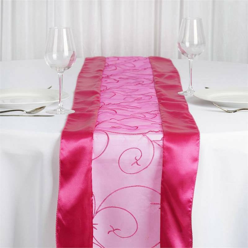 Fuchsia Satin Embroidered Sheer Organza Table Runner 14″x108″  |   Organza & Chiffon Organza & Chiffon Fuchsia