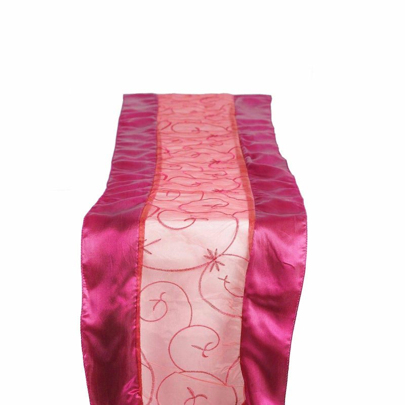 Fuchsia Satin Embroidered Sheer Organza Table Runner 14″x108″  |   Organza & Chiffon Organza & Chiffon Fuchsia