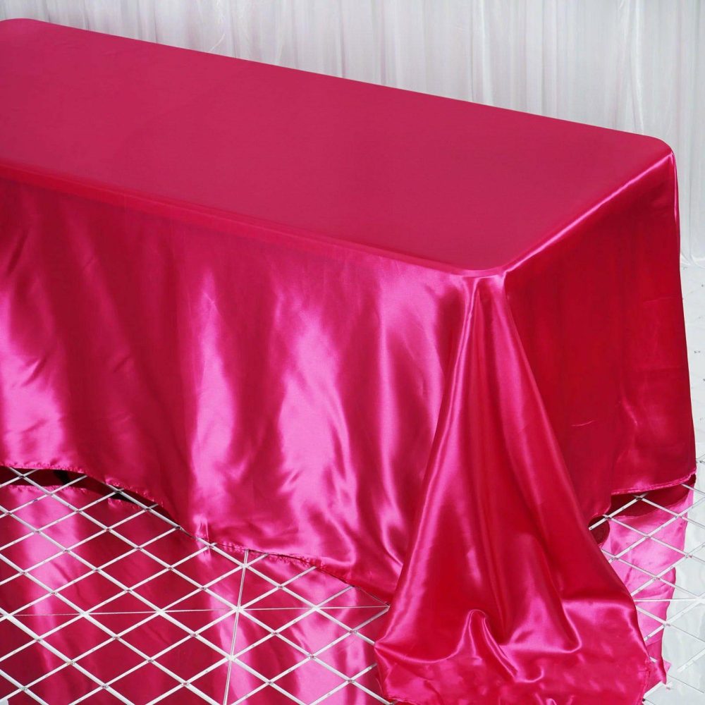 Fuchsia Satin Seamless Rectangular Tablecloth 90″x132″ for 6 Foot Table With Floor-Length Drop  |   Satin Satin Fuchsia