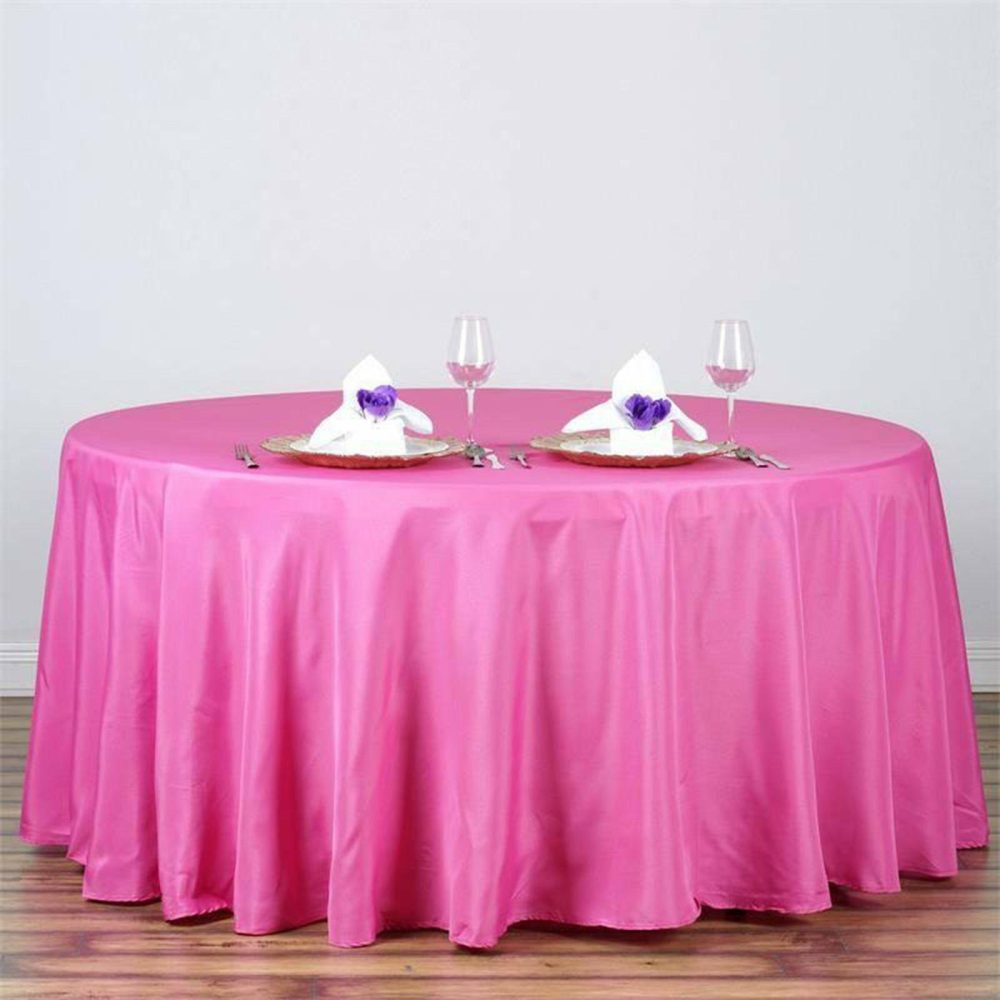 Fuchsia Seamless Polyester Round Tablecloth 120″ for 5 Foot Table With Floor-Length Drop  |   Polyester Polyester Fuchsia