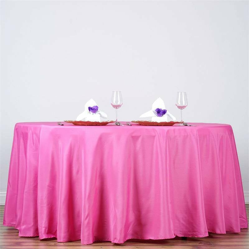 Fuchsia Seamless Polyester Round Tablecloth 132″ for 6 Foot Table With Floor-Length Drop  |   Polyester Polyester Fuchsia