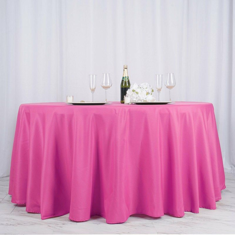 Fuchsia Seamless Polyester Round Tablecloth 132″ for 6 Foot Table With Floor-Length Drop  |   Polyester Polyester Fuchsia