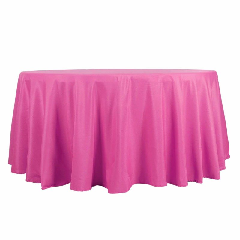 Fuchsia Seamless Polyester Round Tablecloth 132″ for 6 Foot Table With Floor-Length Drop  |   Polyester Polyester Fuchsia