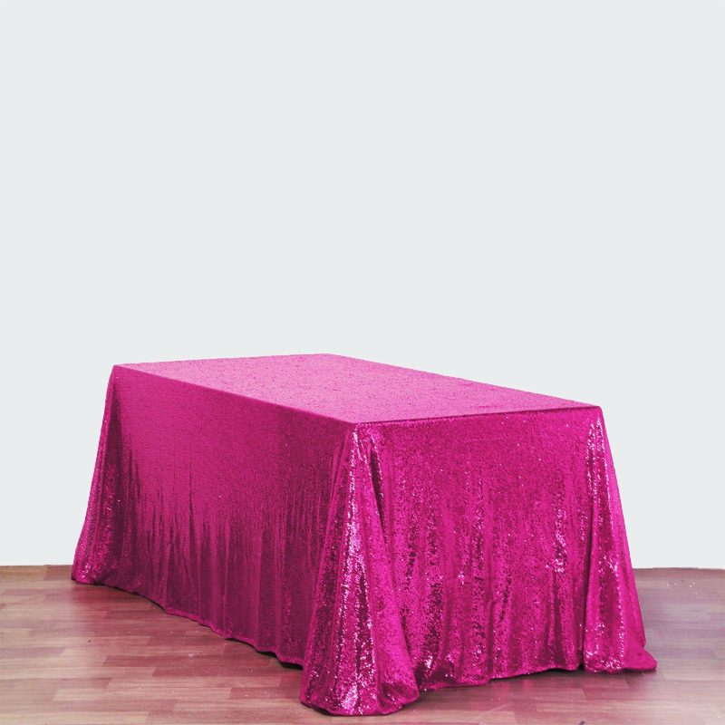 Fuchsia Seamless Premium Sequin Rectangle Tablecloth 90″x132″ for 6 Foot Table With Floor-Length Drop  |   Sequin Sequin Fuchsia