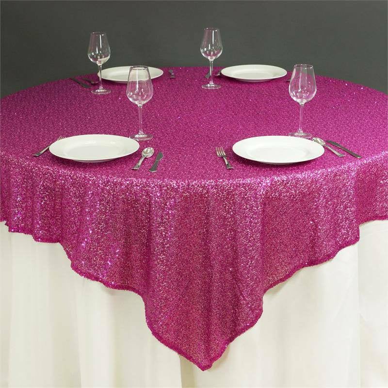 Fuchsia Sequin Sparkly Square Table Overlay 72″x72″  |   Sequin Sequin Fuchsia