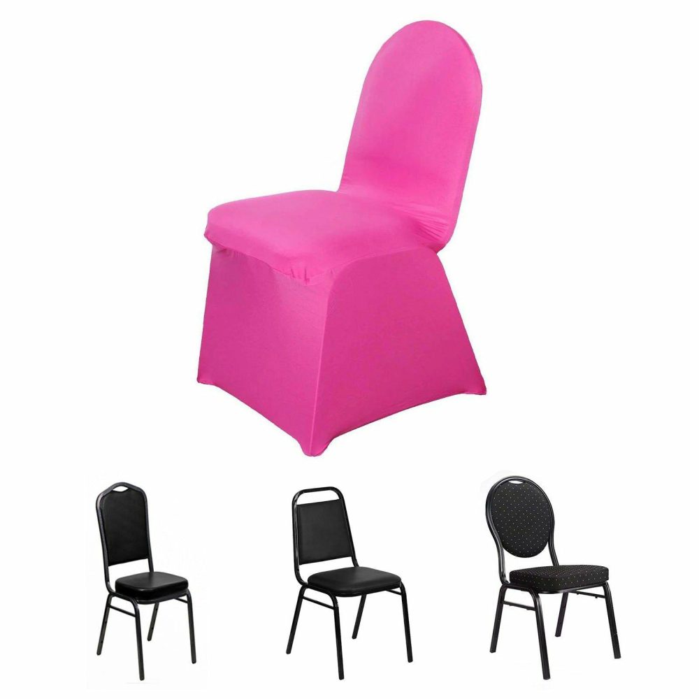 Fuchsia Spandex Stretch Fitted Banquet Slip On Chair Cover 160 GSM  |   Spandex Fitted Banquet Chair Covers Fuchsia