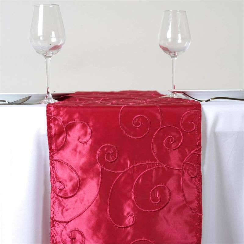 Fuchsia Taffeta With Satin Embroidery Table Runner 12″x108″  |   Satin & Taffeta Satin & Taffeta Satin & Taffeta