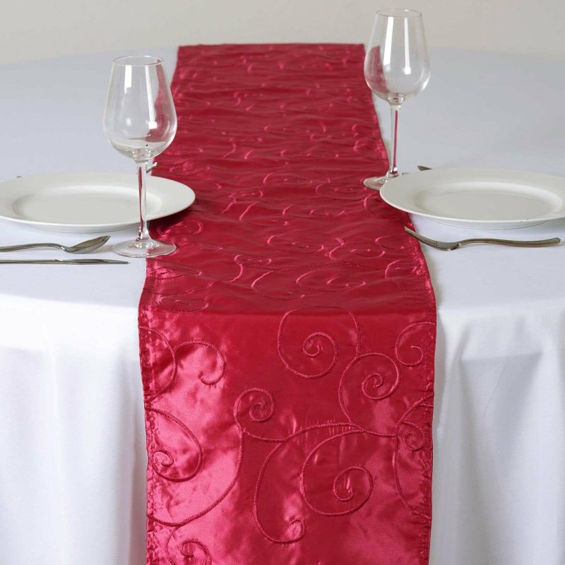 Fuchsia Taffeta With Satin Embroidery Table Runner 12″x108″  |   Satin & Taffeta Satin & Taffeta Satin & Taffeta