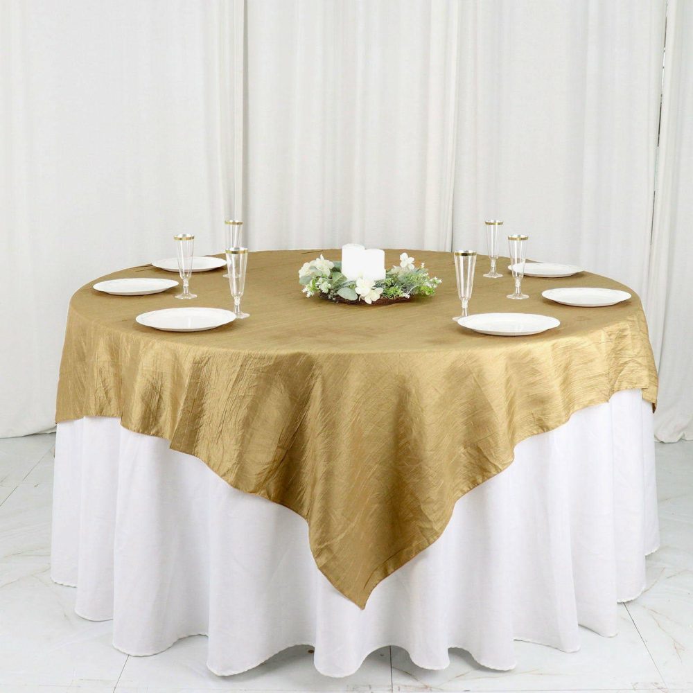 Gold Accordion Crinkle Taffeta Table Overlay, Square Tablecloth Topper 72″x72″  |   Satin & Taffeta Satin & Taffeta Gold