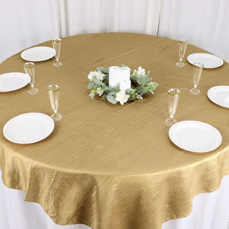 Gold Accordion Crinkle Taffeta Table Overlay, Square Tablecloth Topper 72″x72″  |   Satin & Taffeta Satin & Taffeta Gold