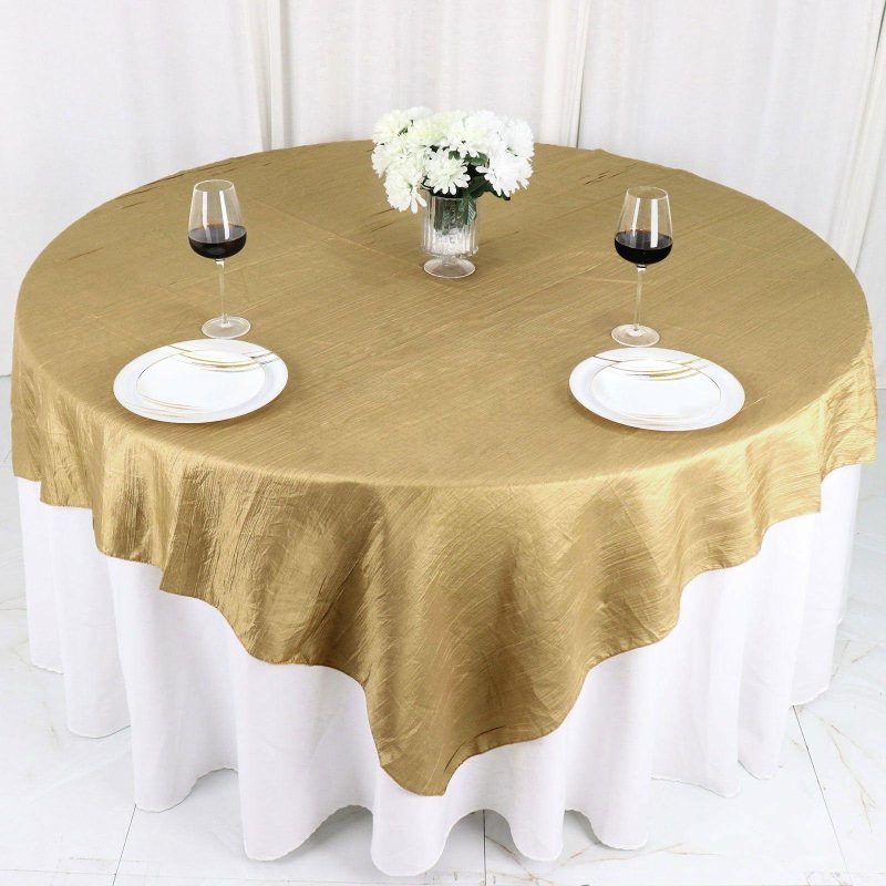 Gold Accordion Crinkle Taffeta Table Overlay, Square Tablecloth Topper 72″x72″  |   Satin & Taffeta Satin & Taffeta Gold