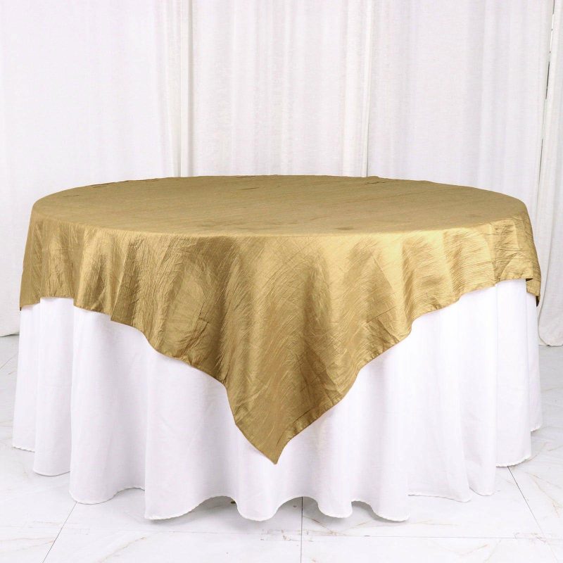 Gold Accordion Crinkle Taffeta Table Overlay, Square Tablecloth Topper 72″x72″  |   Satin & Taffeta Satin & Taffeta Gold