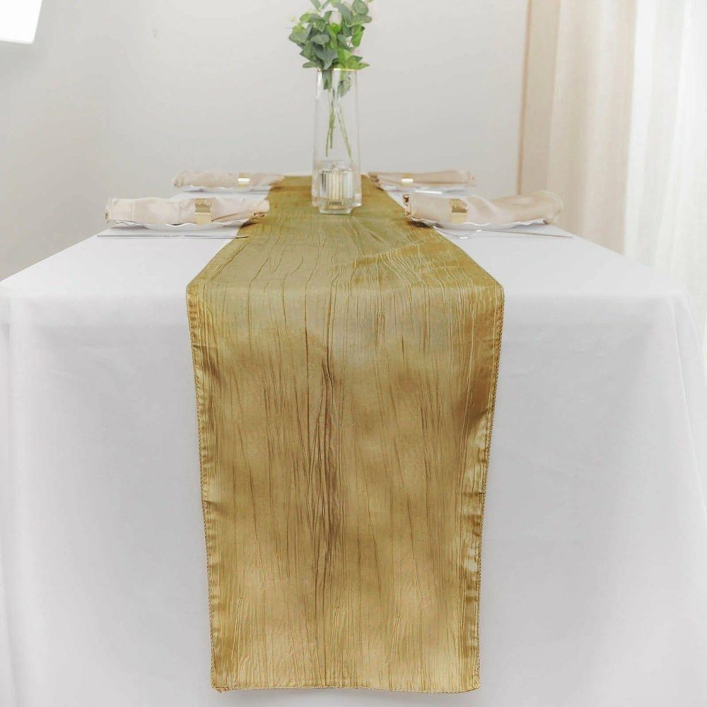 Gold Accordion Crinkle Taffeta Table Runner, Elegant Linen Runner 12″x108″  |   Satin & Taffeta Satin & Taffeta Gold