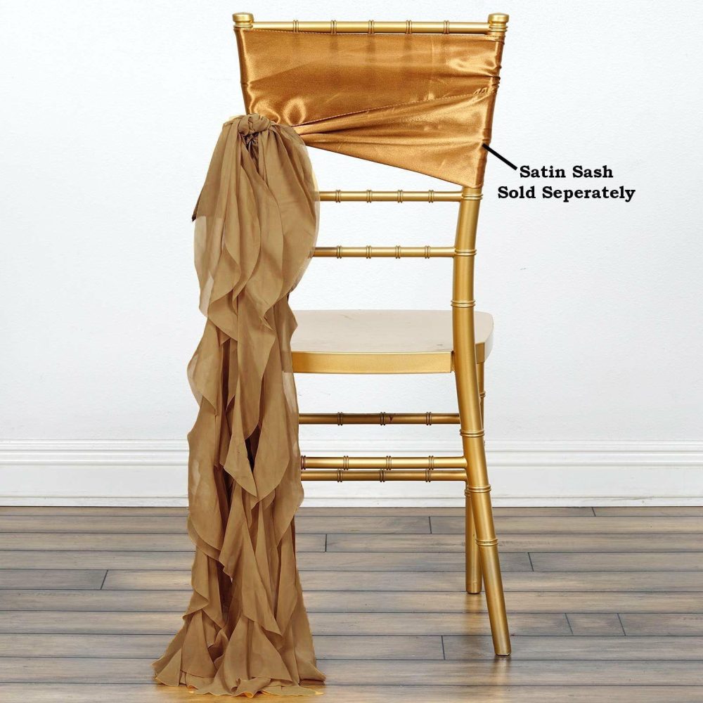 Gold Chiffon Curly Chair Sash  |   Organza & Chiffon Chair Sashes Gold