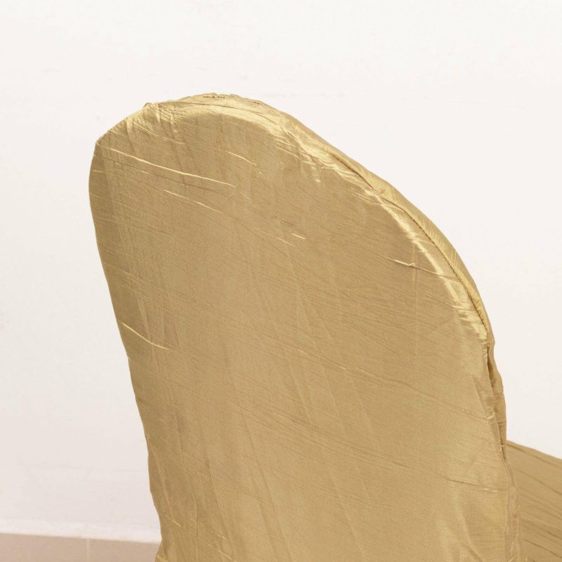 Gold Crinkle Crushed Taffeta Banquet Chair Cover, Reusable Wedding Chair Cover  |   Polyester & Satin Banquet Chair Covers Gold