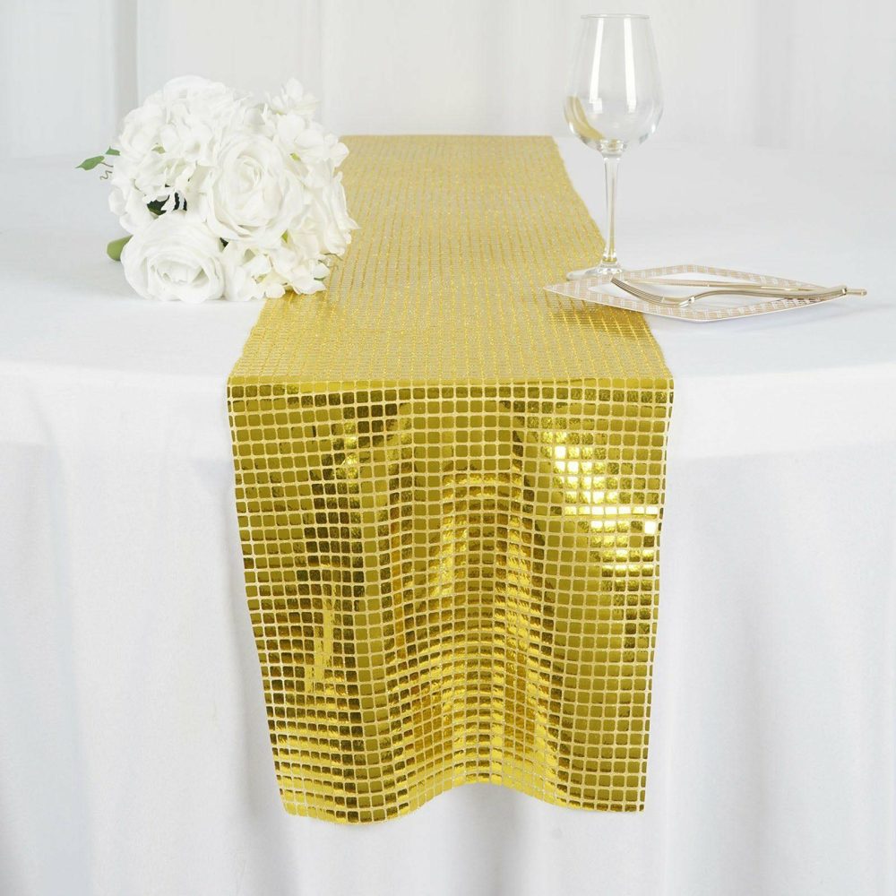 Gold Dashing Mirror Foil Table Runner 12″x108″  |   Stylish Stylish Gold