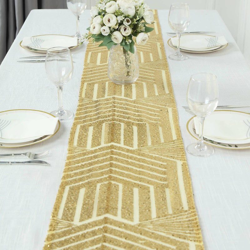 Gold Diamond Glitz Sequin Table Runner 12″x108″  |   Sequin Sequin Gold