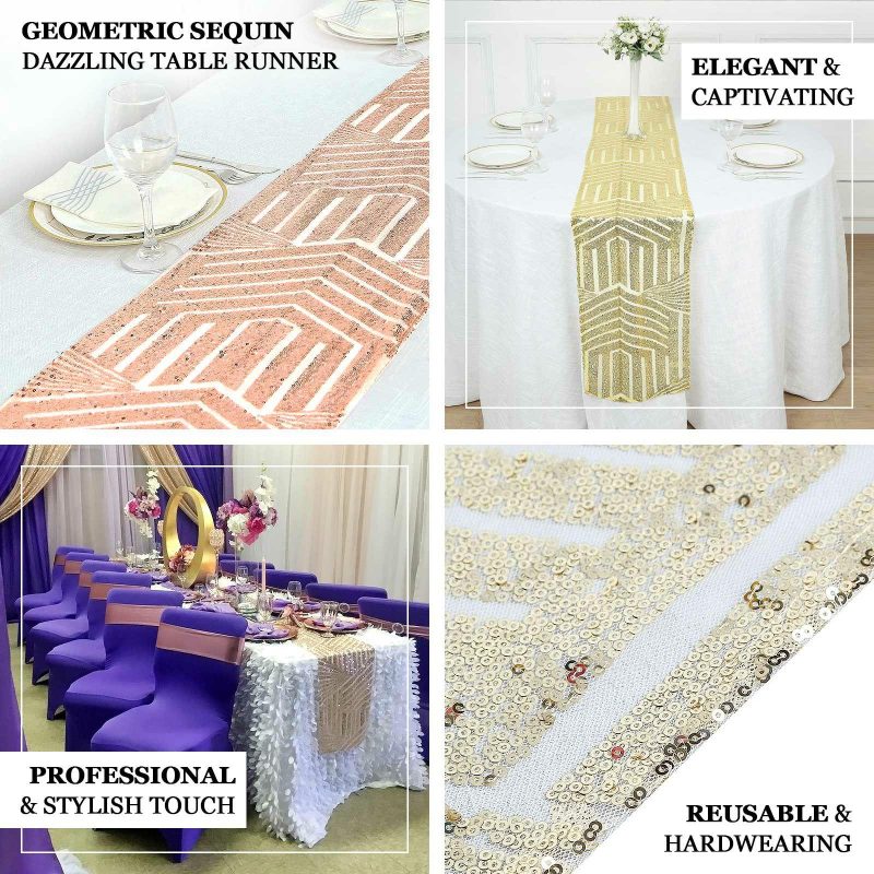 Gold Diamond Glitz Sequin Table Runner 12″x108″  |   Sequin Sequin Gold