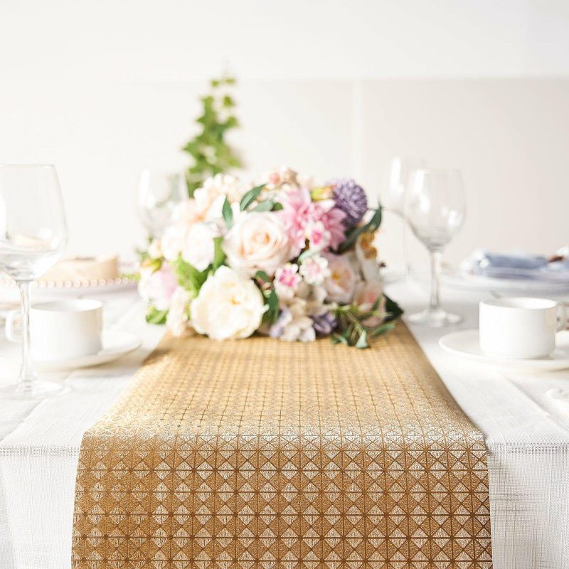 Gold Glamorous Geometric Print Table Runner, Disposable Paper Table Runner 9ft  |   Stylish Stylish Gold