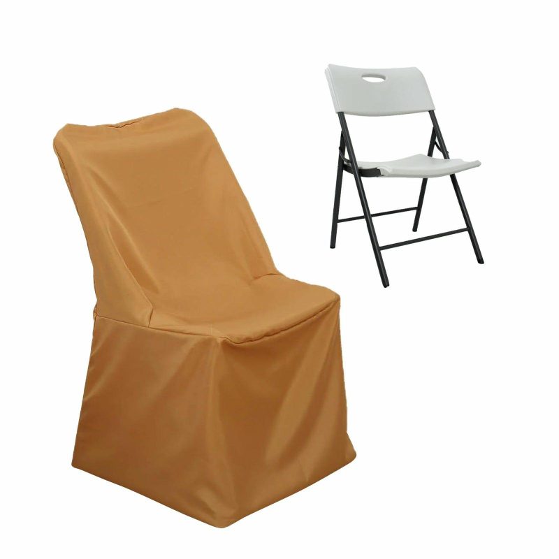 Gold Lifetime Polyester Reusable Folding Chair Cover, Durable Slip On Chair Cover  |   Polyester & Satin Folding Chair Covers Gold