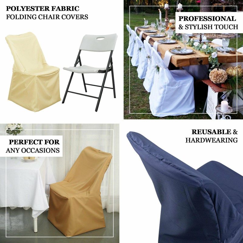 Gold Lifetime Polyester Reusable Folding Chair Cover, Durable Slip On Chair Cover  |   Polyester & Satin Folding Chair Covers Gold