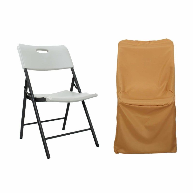 Gold Lifetime Polyester Reusable Folding Chair Cover, Durable Slip On Chair Cover  |   Polyester & Satin Folding Chair Covers Gold