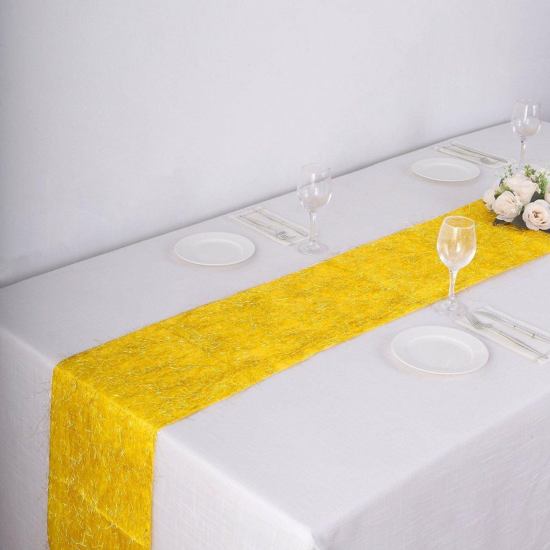 Gold Metallic Fringe Shag Tinsel Table Runner, Shimmery Polyester Table Runner 12″x108″  |   Stylish Stylish Gold