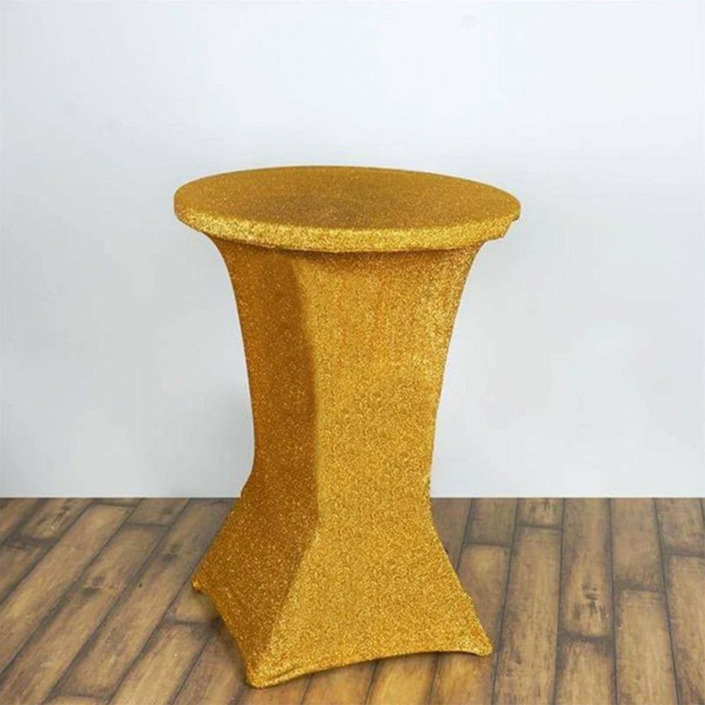 Gold Metallic Shiny Glittered Spandex Cocktail Table Cover  |   Spandex & Fitted Spandex & Fitted Gold