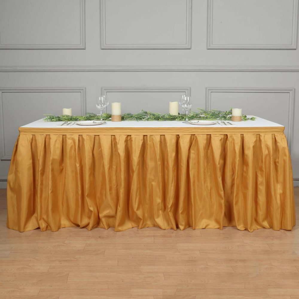 Gold Pleated Polyester Table Skirt, Banquet Folding Table Skirt 14ft  |   Polyester Polyester Gold