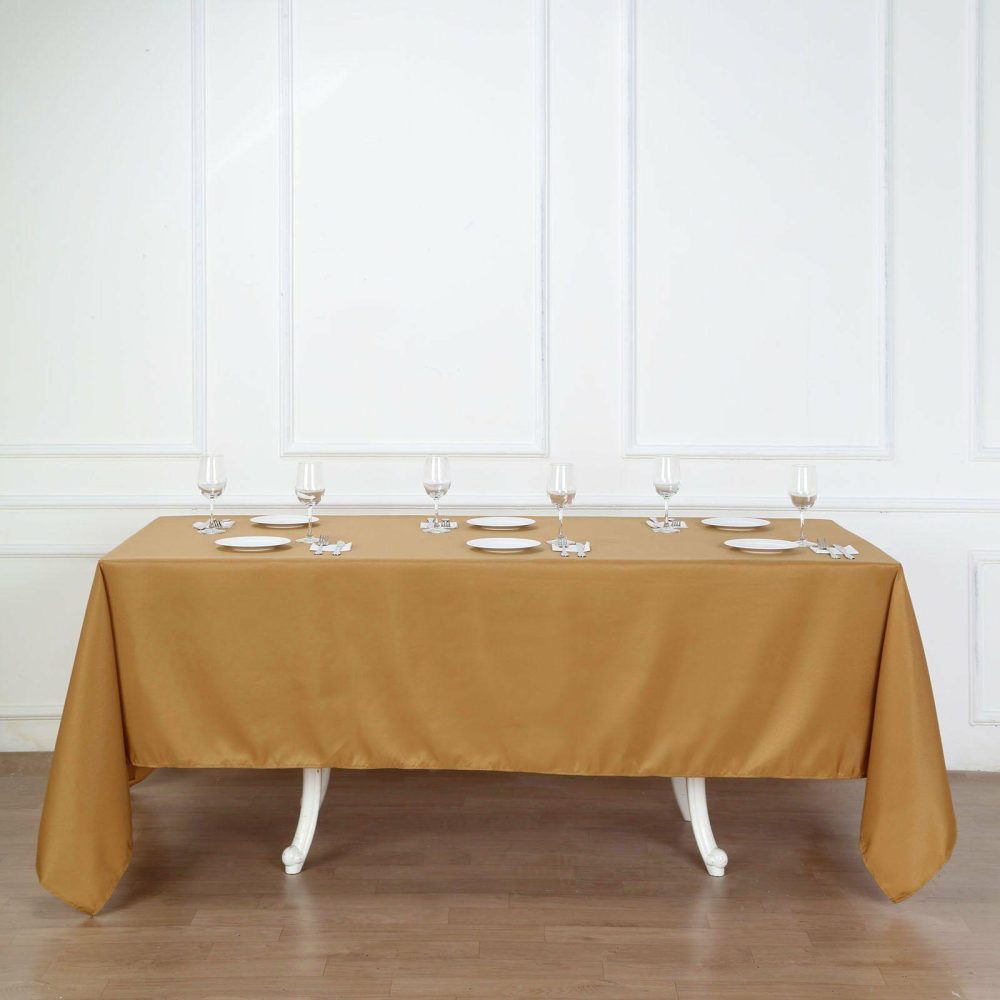 Gold Polyester Seamless Polyester Rectangle Tablecloth, Reusable Linen Tablecloth 72″x120″  |   Polyester Polyester Gold