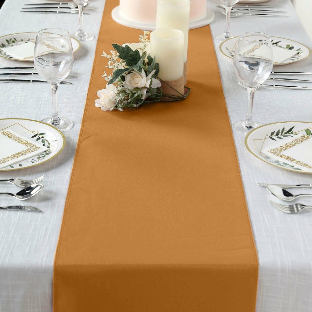 Gold Polyester Table Runner 12″x108″  |   Polyester Polyester Gold