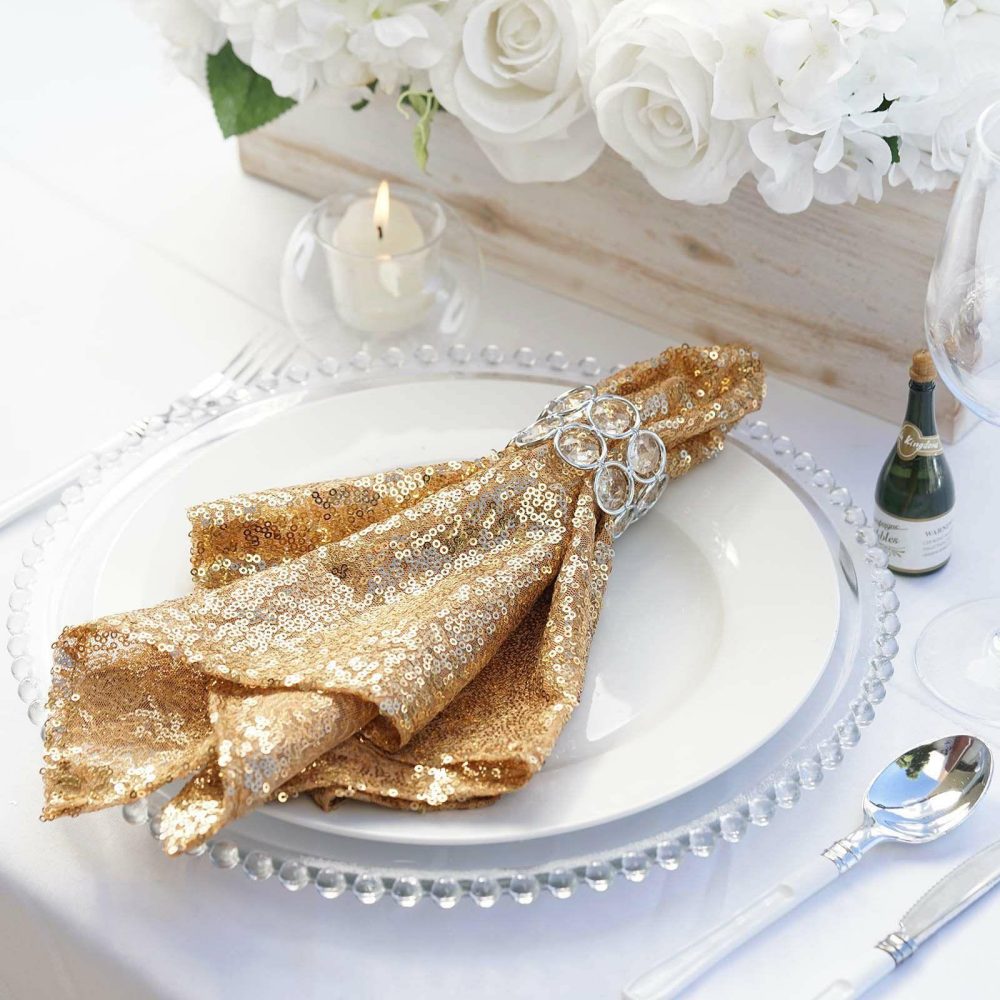 Gold Premium Sequin Cloth Dinner Napkin Reusable Linen 20″x20″  |   Shimmer & Sequin Cloth Napkins Gold