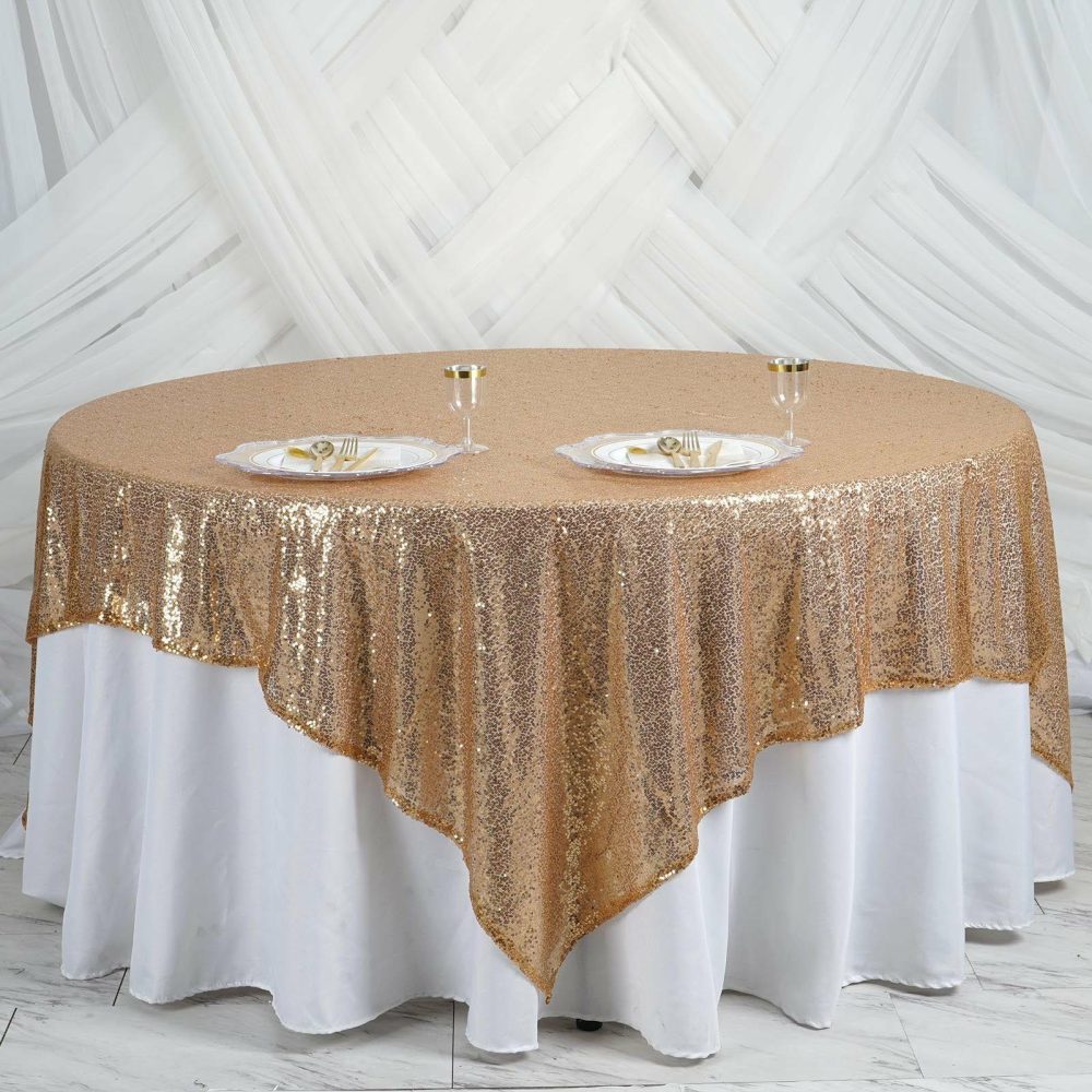 Gold Premium Sequin Square Table Overlay, Sparkly Table Overlay 90″x90″  |   Sequin Sequin Gold