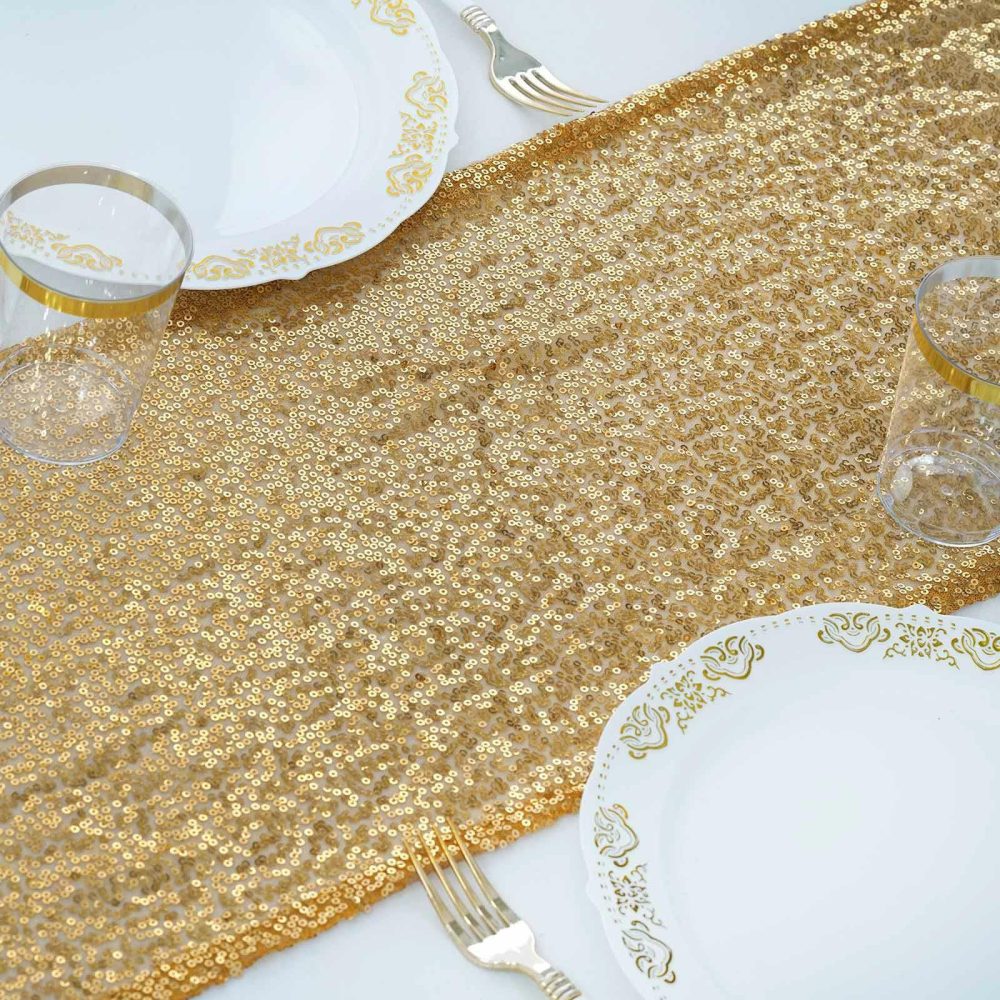 Gold Premium Sequin Table Runner 12″x108″  |   Sequin Sequin Gold