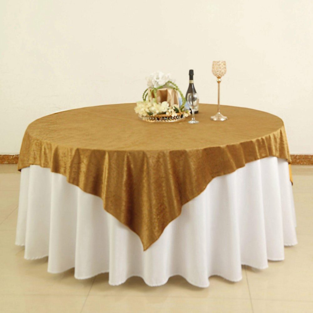 Gold Premium Soft Velvet Table Overlay, Square Tablecloth Topper 72″x72″  |   Velvet & Flocking Table Overlays Gold